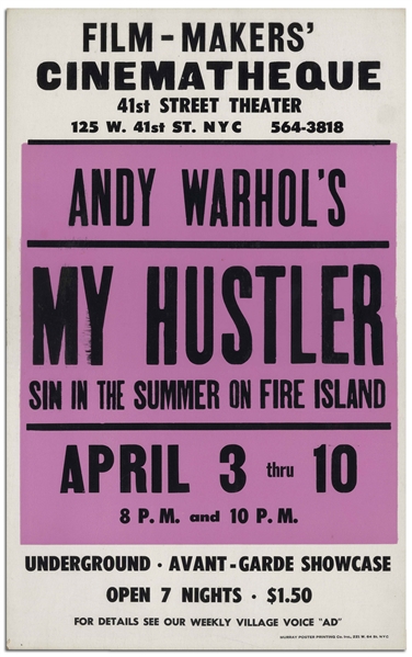 Movie Poster for the Andy Warhol Film ''My Hustler'' -- Near Fine Condition